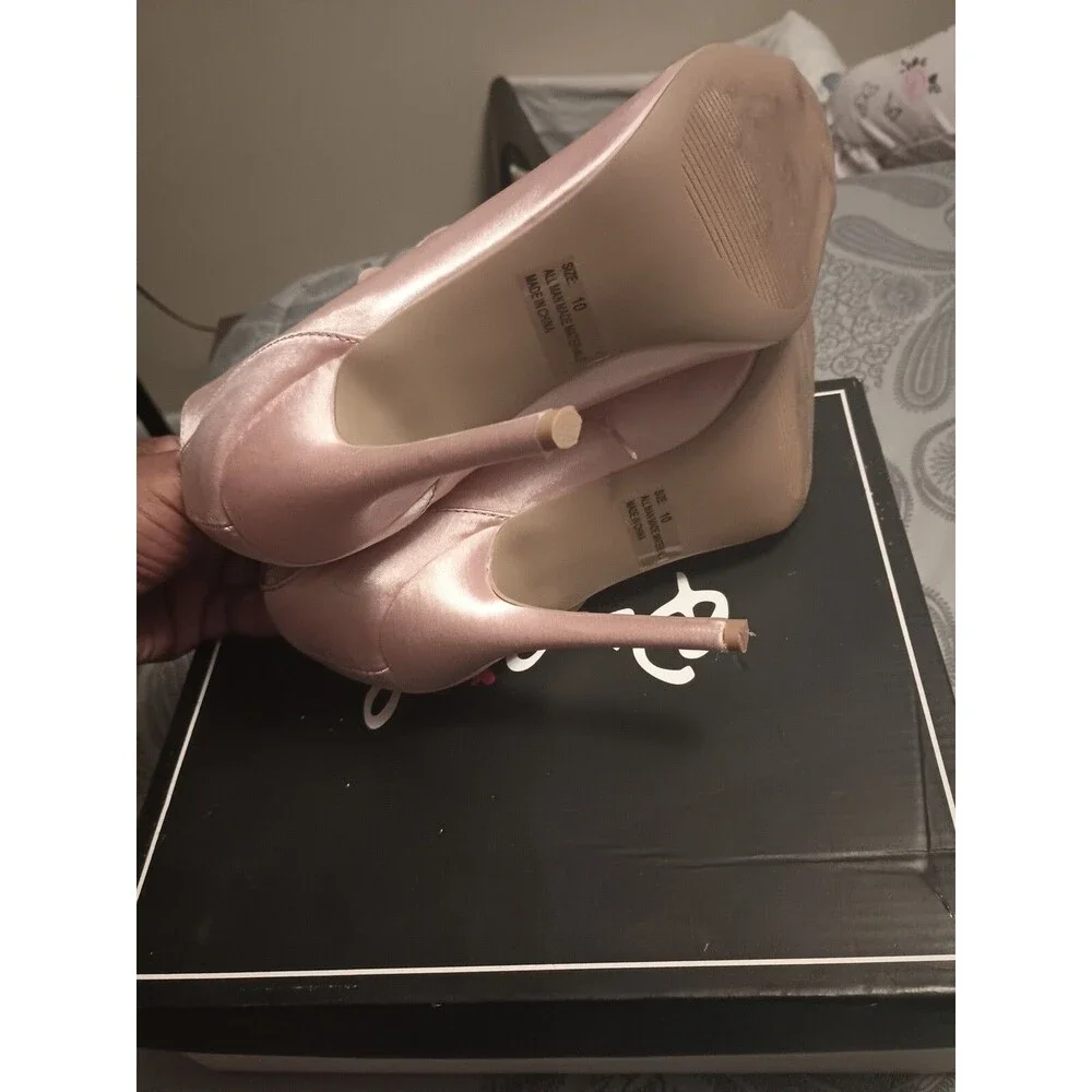 Qupid Satin pink Lace up heels size 10